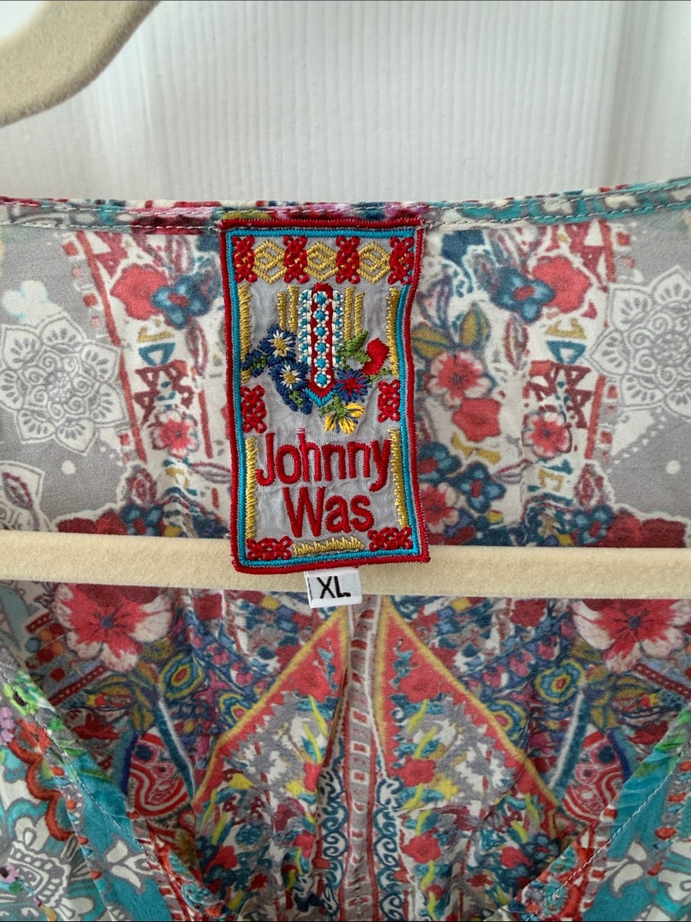 Johnny Was Teal Pink Gray Floral Paisley Tunic - Picture 2 of 4